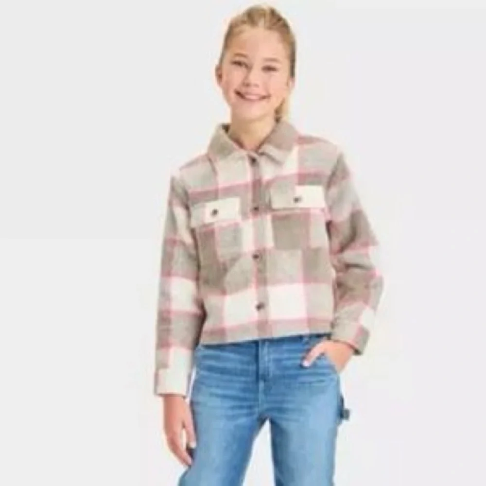 232 NWT Cat & Jack Girls‎ Flannel Button Front Shirt Jacket - Size: XL (14)